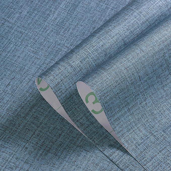 Blue Grasscloth Peel and Stick Wallpaper Textured Linen Adhesive Contact Paper