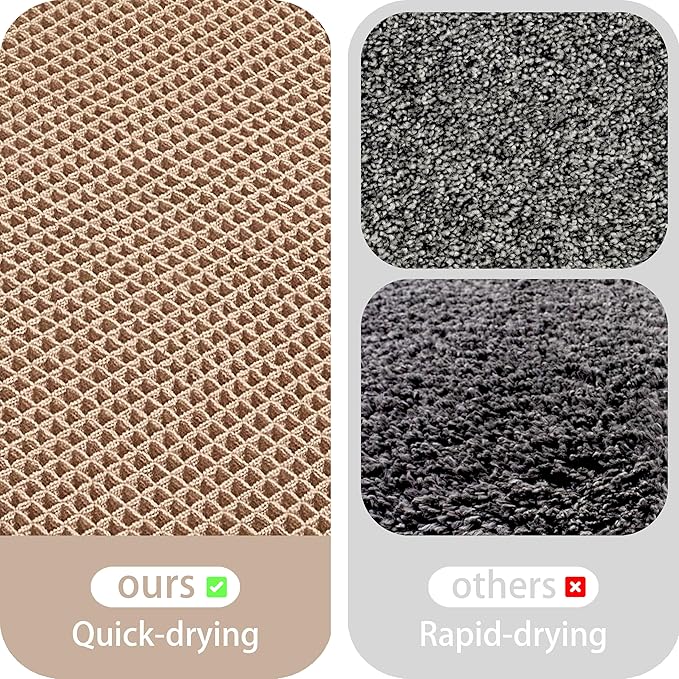 Waffle Bath Mat Non Slip, Boho Runner Rug, Super Absorbent Quick Dry Long Bath Runner Bathroom, Soft Farmhouse Bath Rug with Tassels, Washable Shower Mats for Floor 24"x48", Brown