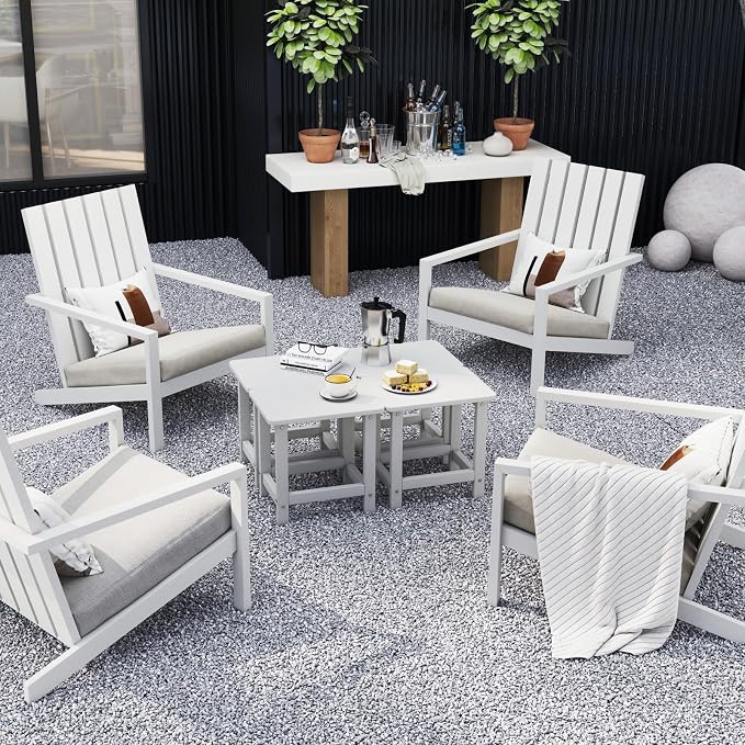 Set of 2 HDPE Outdoor Side Table, Weatherproof Small Outdoor Table for Adirondack, 16.6-Inch Patio Square End Tables for Garden, Backyard, Porch, Deck, Balcony, Poolside (White)