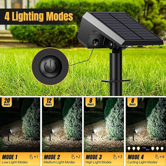 Solar Spot Lights Outdoor, [4 pack/118 LED] 4 Modes Auto On/Off Solar Landscape Spotlights, Ip67 Waterproof Solor Powered Pathway Lights for Outside Yard Garden Walkway Tree Patio (Cool White)