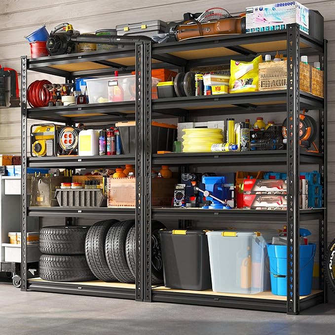 REIBII Storage Shelves 2020LBS Garage Shelving 5 Tier Heavy Duty Shelving Adjustable Metal Shelf 59.8" H Pantry Shelf for Kitchen Warehouse Basement 28" W x 12" D x 59.8" H, 2 Pack