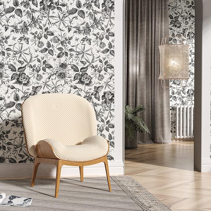 JiffDiff Floral Vintage Wallpaper Peel and Stick，Rose Wallpaper Removable Vinyl