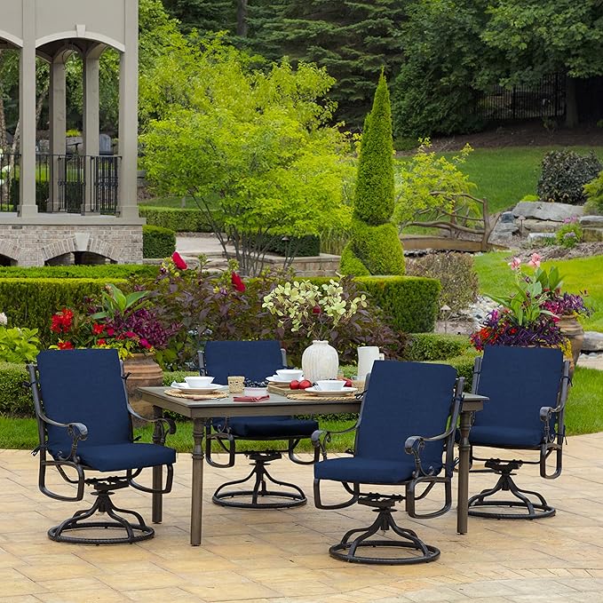 Arden Outdoor Patio Dining Chair Cushion, 20x44, Rain-Proof Seat Pad, Fade-Resistant Outdoor Cushion Sapphire Blue Leala