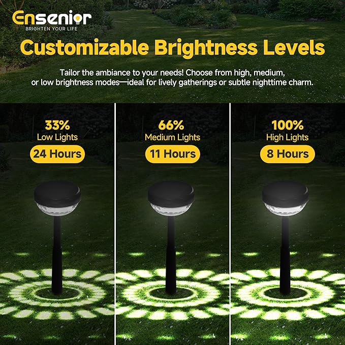 Ensenior 6-Pack Solar Lights Outdoor, Auto ON/Off 6500K LED Solar Garden Lights for Pathway, Yard, Patio, Walkway, Flower Bed, Waterproof, Energy-Efficient Landscape Lighting, Adjustable Height