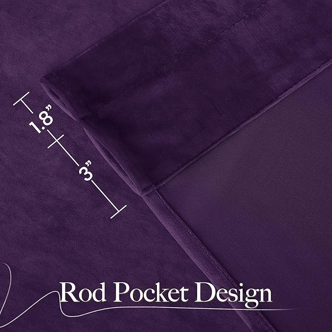 NICETOWN Purple Velvet Curtains 90 inches Long 2 Panels Set, Thermal Insulated
