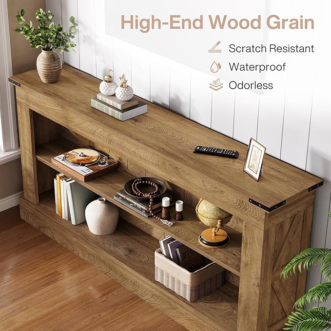 Tribesigns 63-Inch Long Console Table for Entryway, Narrow Long Entry Table with Shelves for Living Room, Farmhouse Sofa Console Behind Couch, for Foyer, Hallway, Brown