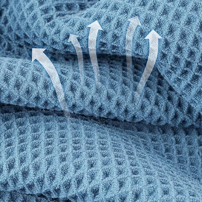 Microfiber Waffle Bath Towels, 4 Pieces, Soft, Absorbent, Fast Drying, Lint Free (Blue)
