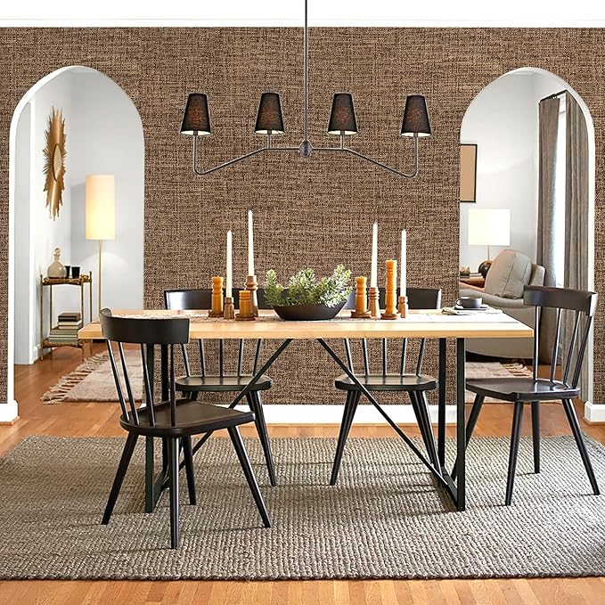 Amiya Grasscloth Brown Wallpaper Peel and Stick Faux Fabric Linen Contact Paper
