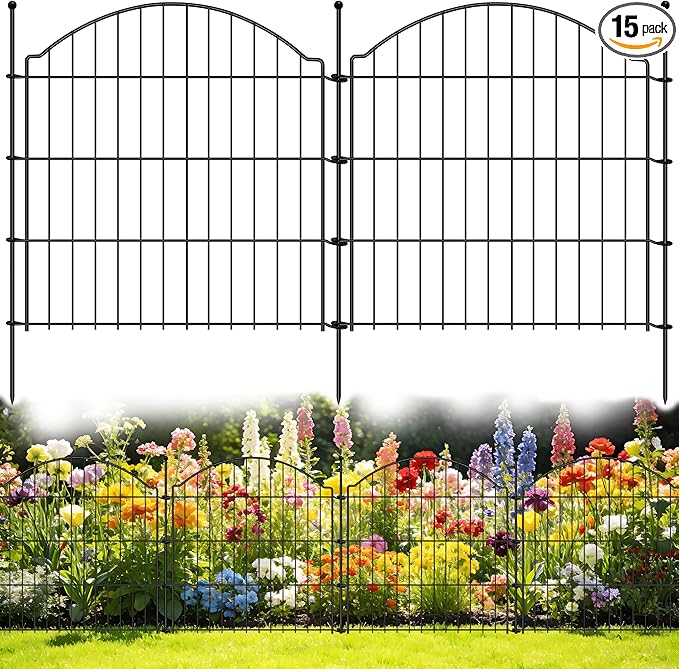 Decorative Garden Fences 24in x 30ft, 15 Pack Outdoor Fencing Animal Barrier Dog Border, Metal Wire Fence Panels for Garden Decor, Flower Bed Edging Borders for No Dig Patio Yard