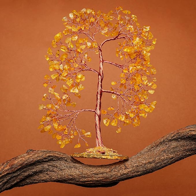 KARMAPLEDGE Citrine Crystal Tree of Life, Healing Crystals and Stones Tree for Home and Office Desk Decoration, Positive Energy, Money, Good Luck, Handmade Feng Shui Spiritual Gifts for Women