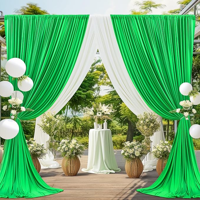 Green Backdrop Curtain for Parties Baby Shower Wrinkle Free Green Photo Curtains Backdrop Drapes Fabric Decoration for Birthday Party 5ft x 7ft,2 Panels