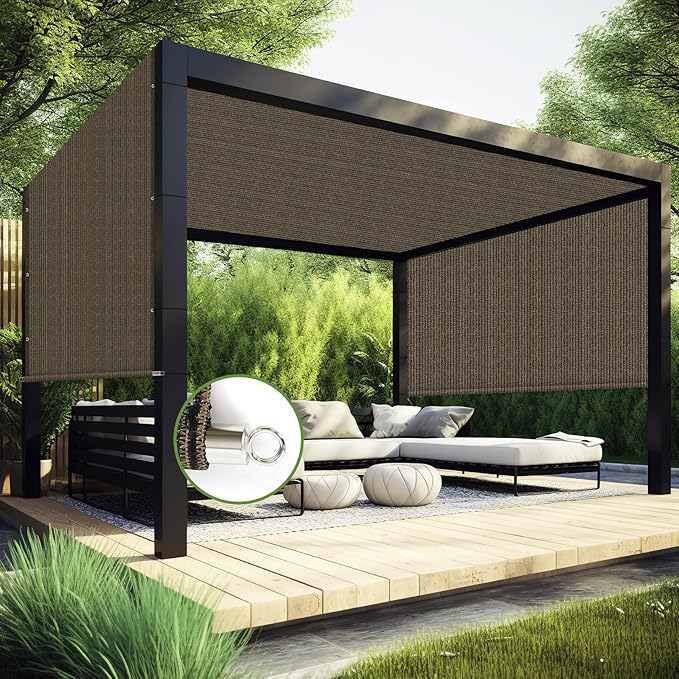 Shade&Beyond 7' W × 15' L Pergola Shade Cover Mocha Pergola Cover Canopy Replacement Shade Cloth for Garden, Patio, Deck, Porch with Grommets and Rods(Make Custom Size)