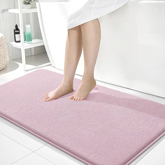 OLANLY Thick Memory Foam Bath Mat Rug 44x24, Extra Soft Absorbent Bathroom Rug, Quick Dry Bath Mats, Non-Slip, Machine Washable Carpet for Bathroom, Tub and Shower, Home Decor Accessories, Dusty Rose