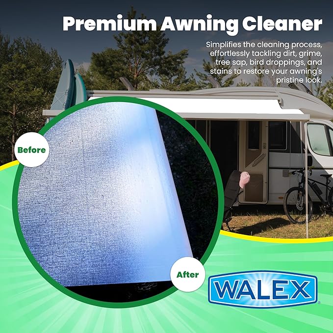 Walex RV Awning Cleaner - Safe for Vinyl & Fabric, Dissolves Tough Stains, Mold, Mildew, Dirt, Bird Droppings & More; Extends Awning Lifespan for RVs, Campers, Trailers & Motorhomes, 1 Gallon
