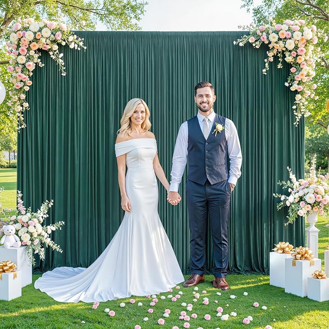 4 Panels Hunter Green Backdrop Curtain for Parties Wrinkle Free Dark Green Photo Curtains Backdrop Drapes Fabric Decoration for Baby Shower Birthday Party Photography 20ft(W) x 10ft(H)