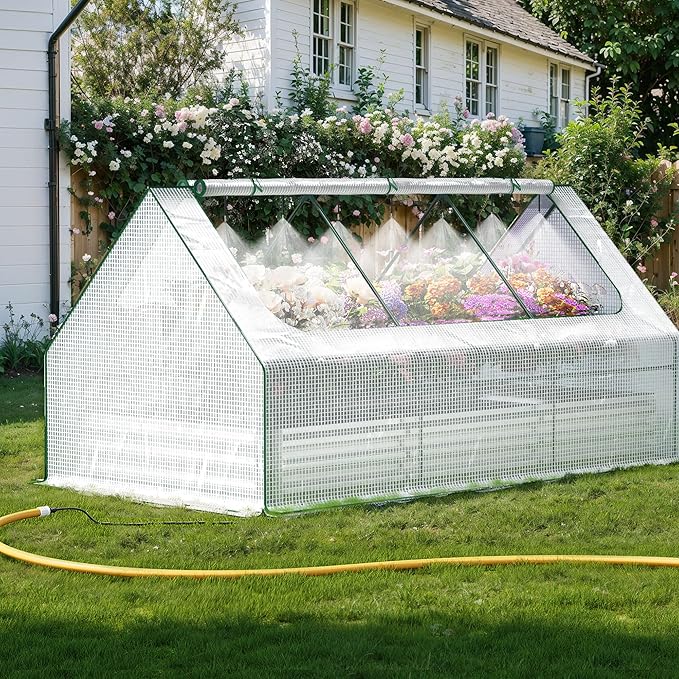 Lineware Raised Garden Bed with Self-Watering System, 8x4x1 ft Elevated Planter Boxes Outdoor with PE Cover, Galvanized Raised Beds for Gardening,Vegetables,Flowers, Backyard, Patio