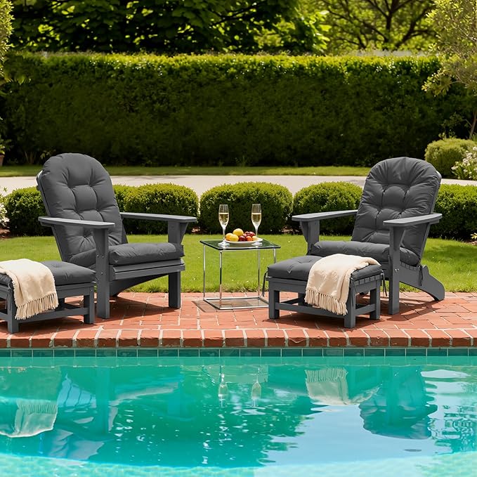 Adirondack Chair Cushion with Ottoman, Folding Adjustable Adirondack Seat Cushions, Waterproof Adirondack Patio Chair Pads for Garden, Deck, or Poolside, Small-Dark Grey-1