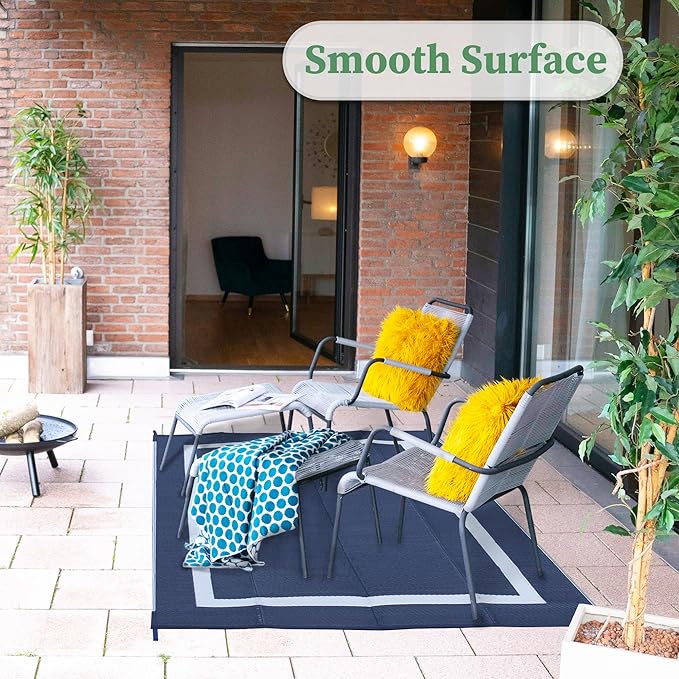 Ogrmar 6x9 FT Reversible Mats, Outdoor Rug for Patio Clearance, Waterproof Carpet, Plastic Straw Rug for Indoor Outdoor, Floor Mat&Rug for RV Porch Camping Backyard Deck Balcony Beach Trailer (Blue)