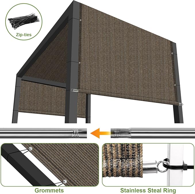 Shade&Beyond 4' W × 16' L Pergola Shade Cover Mocha Pergola Cover Canopy Replacement Shade Cloth for Garden, Patio, Deck, Porch with Grommets and Rods(Make Custom Size)
