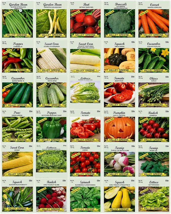 30 Packs of Deluxe Valley Greene Heirloom Vegetable Garden Seeds Non-GMO(Guaranteed 30 Different Varieties as Listed)