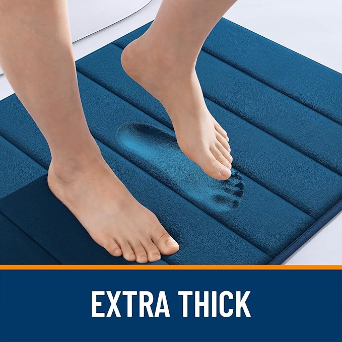 OLANLY Memory Foam Bath Mat 70x46, Super Soft Absorbent Bathroom Rugs, Quick Dry, Machine Washable Shower Floor Rugs, Bathmat Carpet, Bathroom Home Decor Accessories, Navy Blue