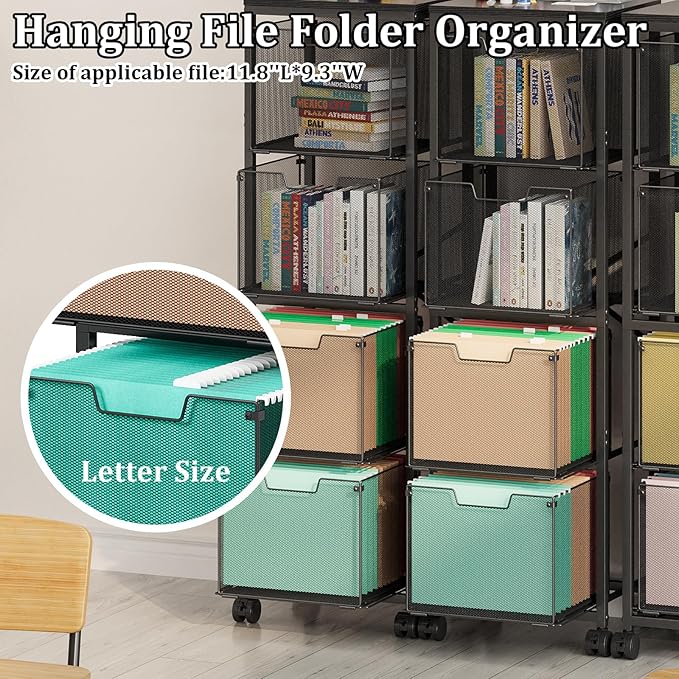 4 Drawers File Cabinet, Vertical Filing Cabinets, Rolling File Cart, Hanging File Folder Organizer with Wheels, Mobile Printer Stand Utility Craft Cart for Home Office,Black