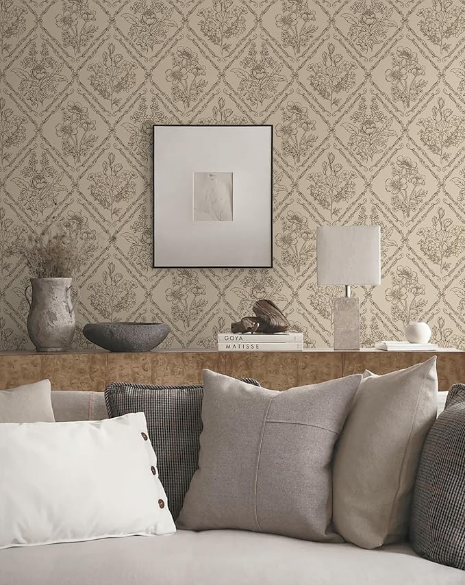 Toduso Peel and Stick Wallpaper Vintage Wall Paper Boho Contact Paper Neutral