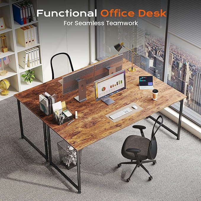 PRAISUN 55 X 24 Inch Computer Desk with Deeper Desktop, Gaming Office Writing Work Desk for Home Office, Study, Bedroom, Work from Home, Metal Frame, Rustic Brown