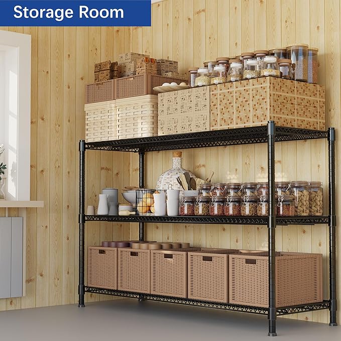 REGILLER 3-Wire Shelf Adjustable Heavy Duty Storage Shelves,Metal Organizer Wire Rack for Laundry Bathroom Kitchen Pantry Closet Garage Shelving(Black,24" Dx59.6 Wx47.6 H)