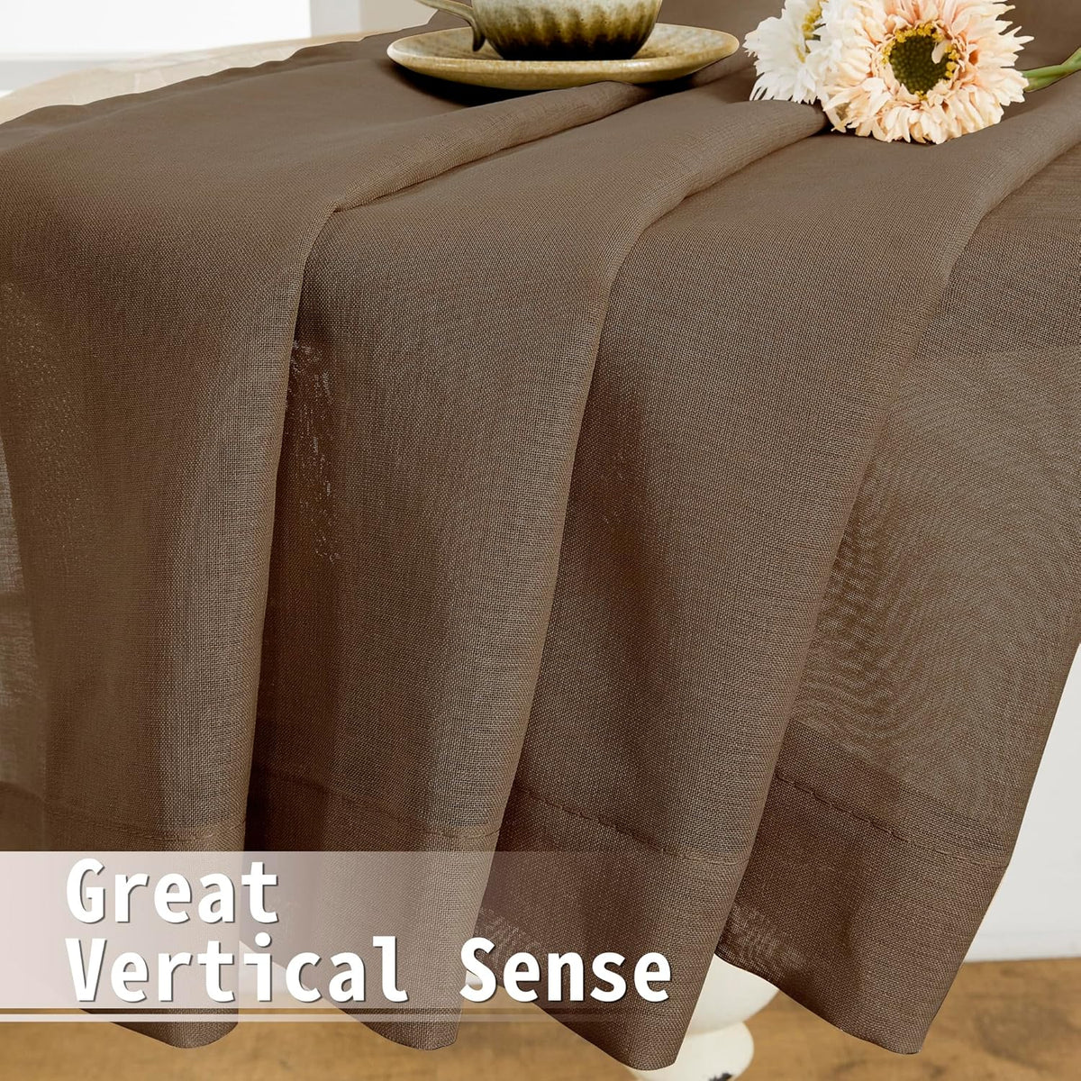 Tollpiz Sheer Curtains Closet Linen Textured Curtain Sheers Doorway Light Filtering Voile French Door Rod Pocket Curtains Patio Glass Door, 54 x 63 inches Long, Brown, Set of 1 Panel