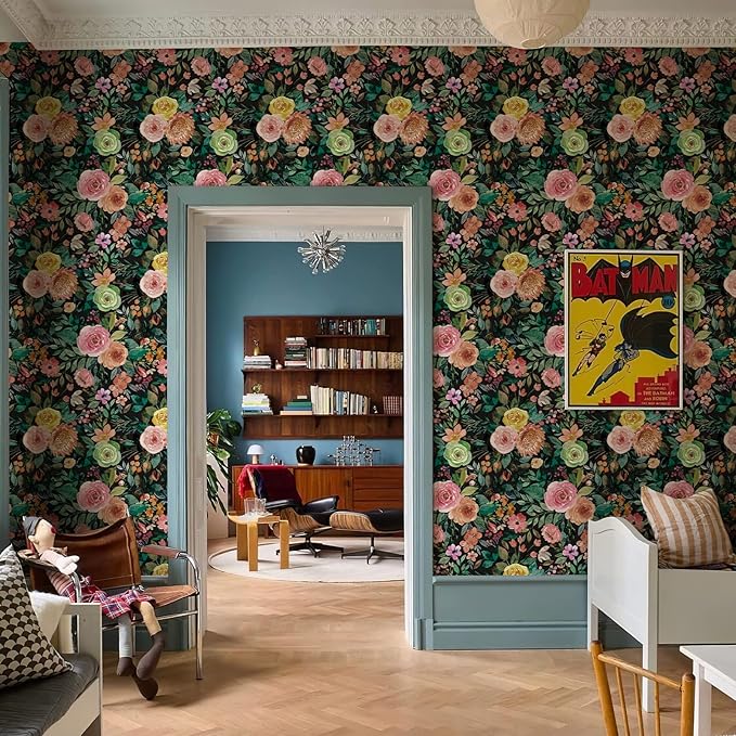 JiffDiff Blooming Floral Wallpaper Peel and Stick Pink Impressionist Floral