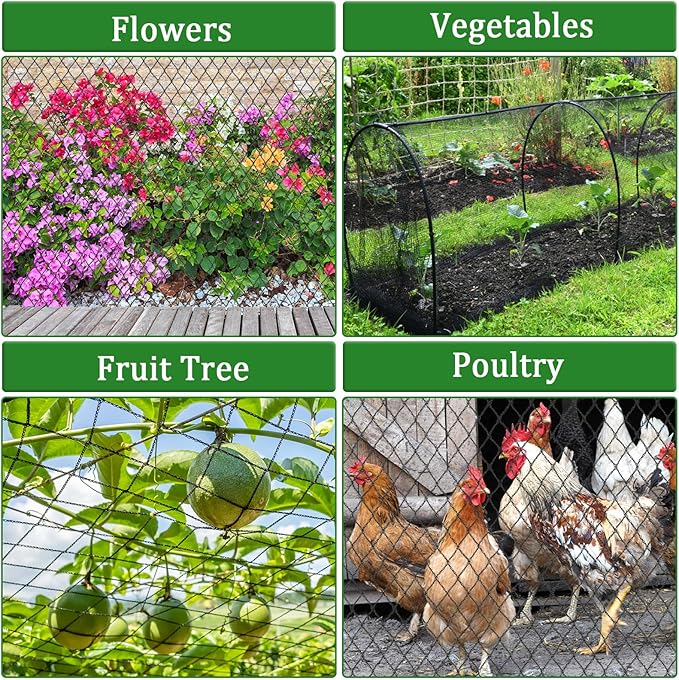 Bird Netting, 13 X 40 Ft Reusable Protective Garden Netting Cover for Plants Fruit Trees Vegetables, Heavy Duty Poultry Fence Animal Barrier with Ties and Staples, Strawberry Netting for Birds