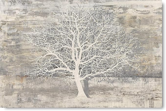Yihui Arts Abstract Tree Canvas Wall Art: Large White Shadow Tree Picture