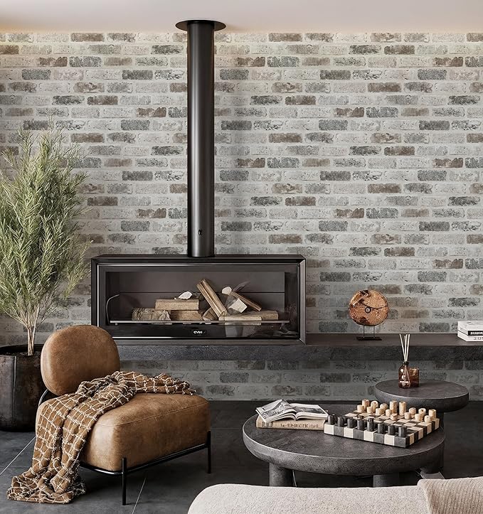 Guvana 17.3"×787" Brick Peel and Stick Wallpaper Grey Brown 3D Self Adhesive
