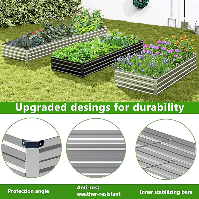 2PCS 8x4x1ft Galvanized Raised Garden Bed,Outdoor Planter Box Metal Patio Kit Planting Bed for Vegetables Flowers Herb,Silver