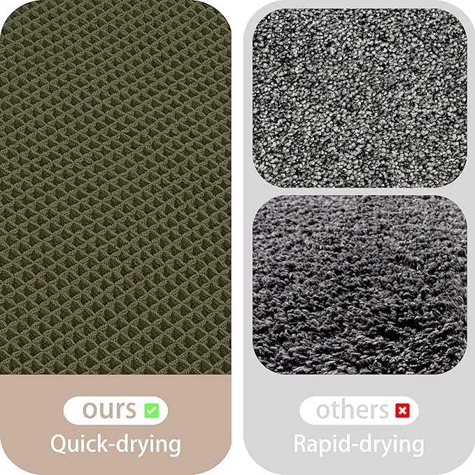 Waffle Bath Mat Non Slip, Boho Runner Rug, Super Absorbent Quick Dry Long Bath Runner Bathroom, Soft Farmhouse Bath Rug with Tassels, Washable Shower Mats for Floor 24"x48", Square Olive Green