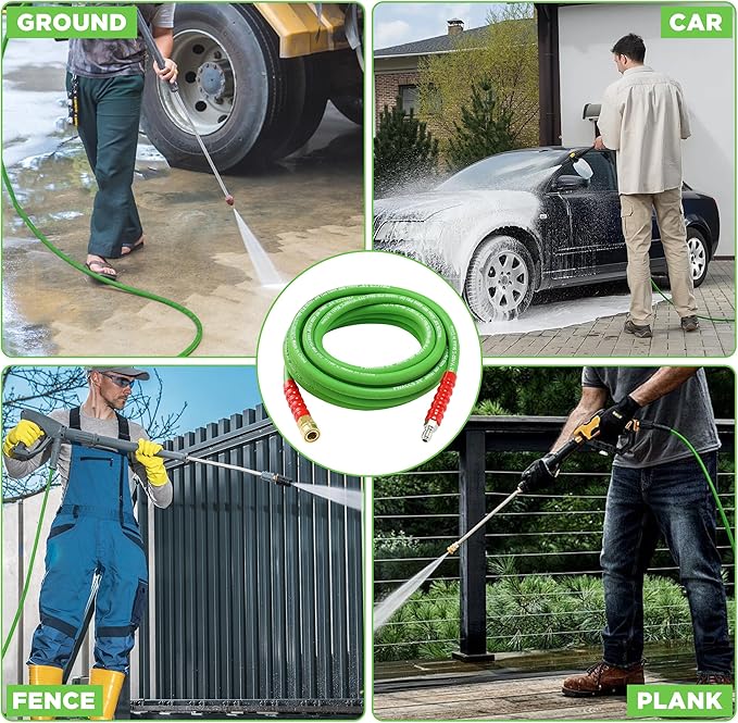 PWACCS Pressure Washer Hose 50 FT, 3/8" Kink Resistant Power Washer Hose Steel Braided Quick Connect with M22 14 Fittings for Cold/Hot Water, 4000 PSI