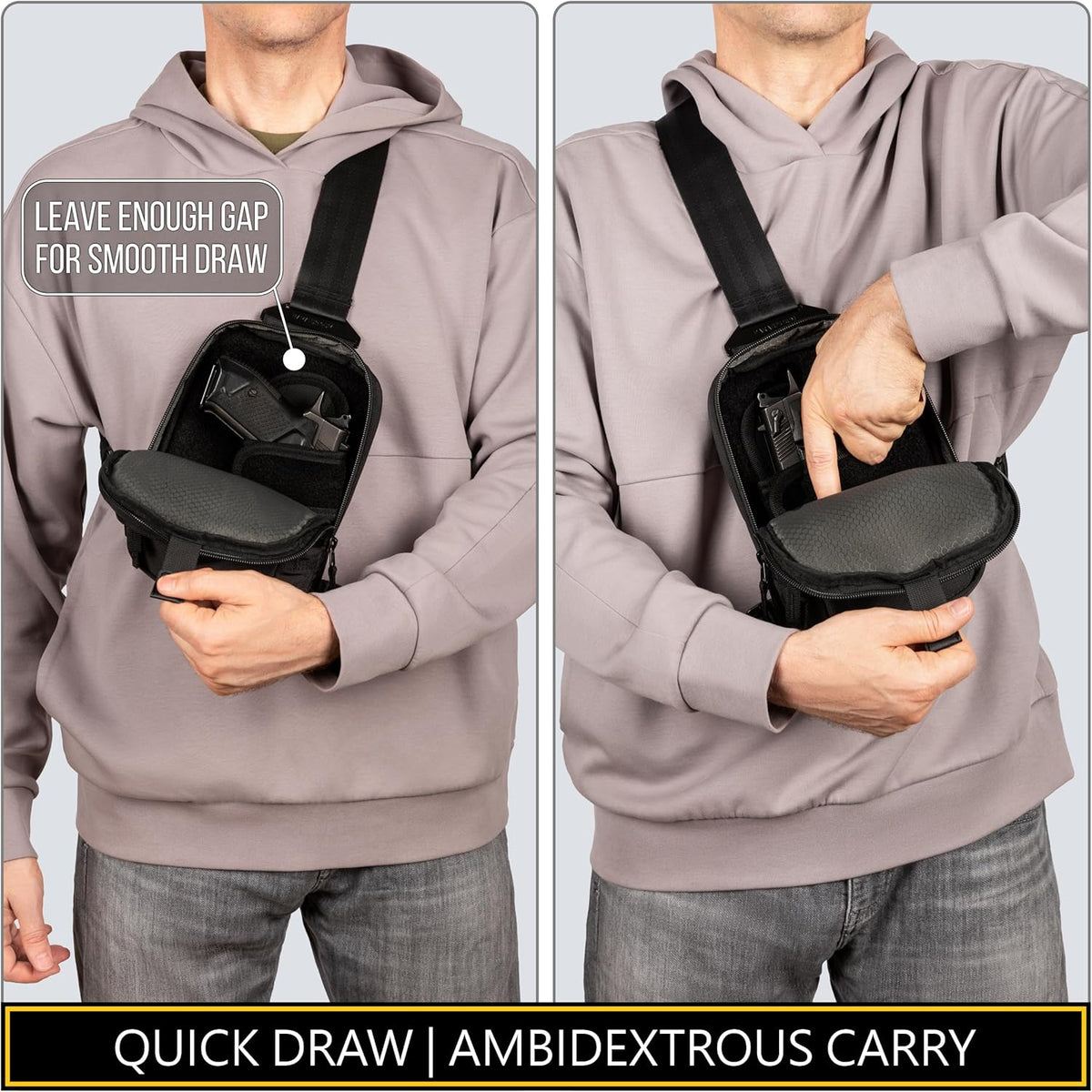 Skiennix Premium Discreet Tactical CCW Sling Bag - Concealed Carry Crossbody Chest Pack (Black, Small)