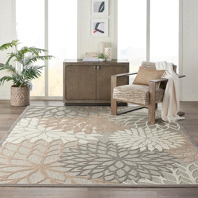Nourison Home Aloha Indoor/Outdoor Floral Natural 7'10" x 10'6" Area Rug (8' x 11'), 7'10"X10'6",