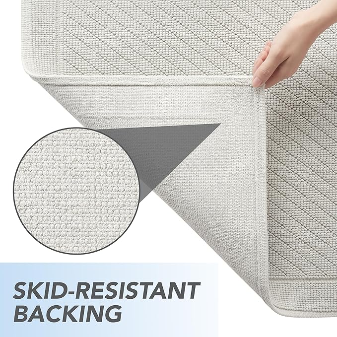 Arkwright 100% Cotton Bathroom Rug - High Absorbent Stylish Textured Woven Design Bath Mat, Slip Resistant Backing for Shower and Bathtub Floor, 17x24 in - Grey