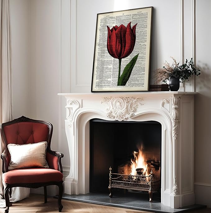 Poster Master Dictionary Art Poster - Tulip Print - Red Flower Art - Floral Art - Gift for Men, Women & Florist - Minimal Decor for Living Room, Bedroom, Dorm or Flower Shop, 18x24 Unframed Wall Art