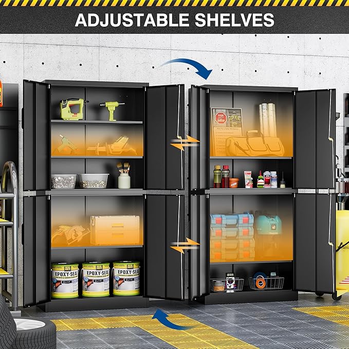 71” Metal Storage Cabinet-Lockable File Garage Tool Cabinets with Doors and Shelves-Tall Black Steel Cabinet for Garage-Heavy Duty File Storage for Office, Gym, School