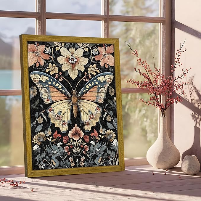 Hand Drawn Sandstone Nature Floral Wall Art, Framed Vintage 3D Textured
