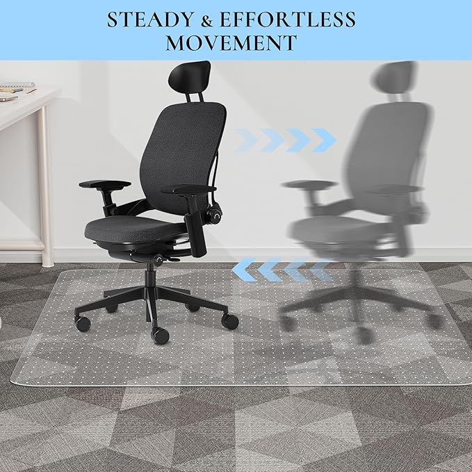 Office Chair Mat for Carpet, 53" x 45" Studded Desk Chair Mat for Low Pile Carpeted Floors, Transparent Carpet Protector Mat for Office Chairs