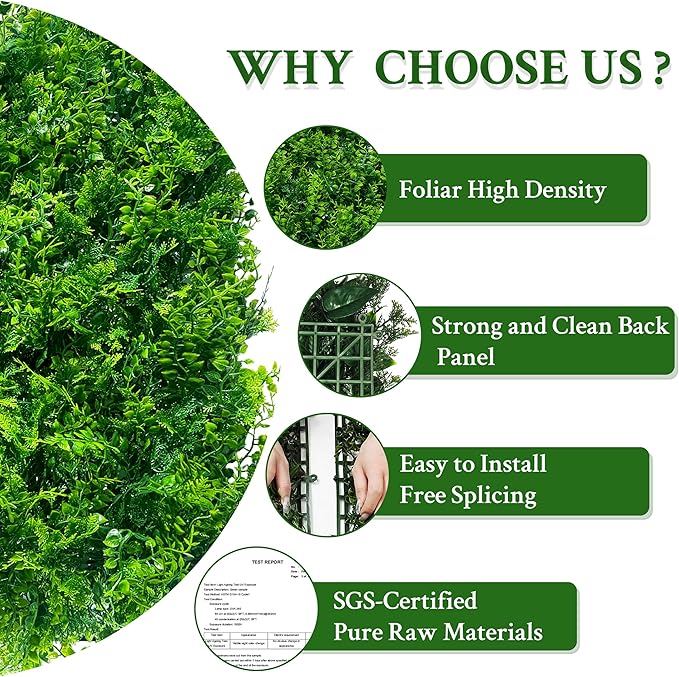 ODTORY Artificial Plants Hedge Wall Panels：20x20 Inch 8P UV-Anti Greenery
