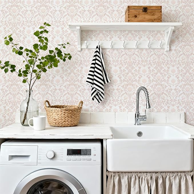 YXTII 17.3" × 393.7" Pink Peel and Stick Wallpaper, Floral Wallpaper