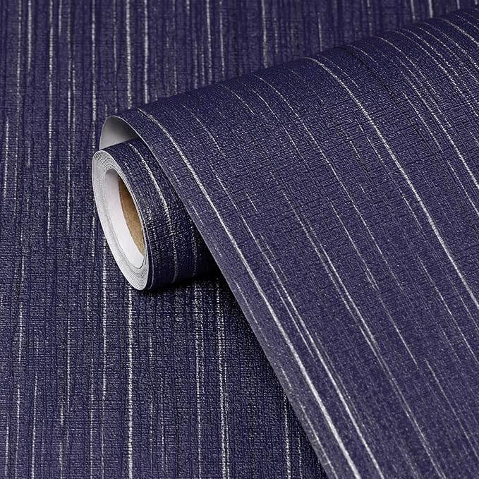 Navy Blue Grasscloth Peel and Stick Wallpaper Textured Contact Paper 15.7" X