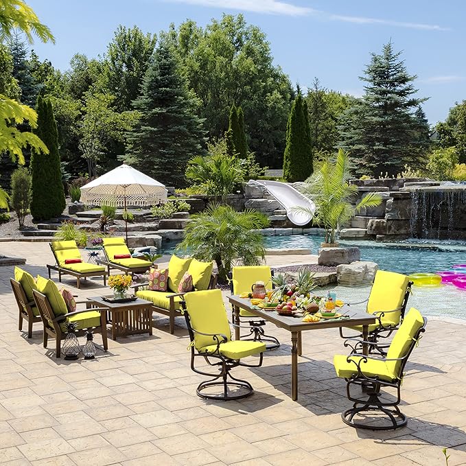 Arden Outdoor Patio Dining Chair Cushion, 20x44, Rain-Proof Seat Pad, Fade-Resistant Outdoor Cushion Lemon Yellow Leala