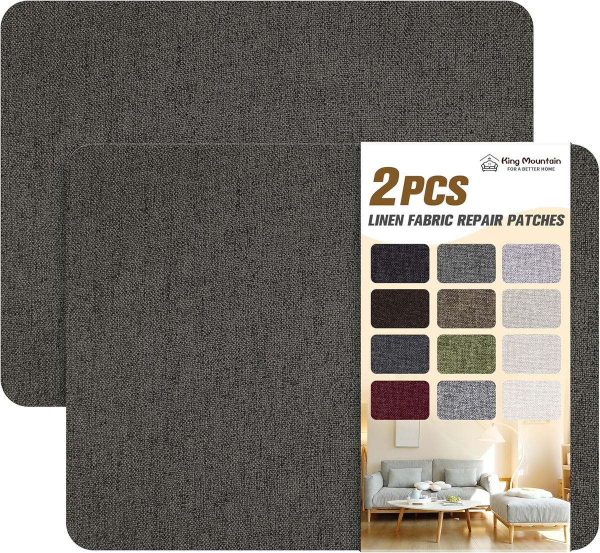Fine Linen Fabric Patches, Self-Adhesive - 8x11 inch, 2 Pack, Multi Color, For Sofa & Clothes Repair (Dark Grey, 8" x 11" - 2PCS)
