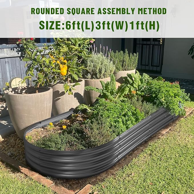 Land Guard 6×3×1 ft Galvanized Raised Garden Bed Kit， Raised Garden Boxes Outdoor, Oval Metal Raised Garden Beds for Vegetables, Flowers, Herbs（Grey）……
